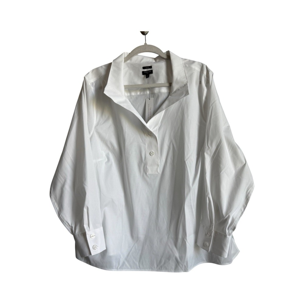 Talbots Non-Iron Popover Blouse White Old Money Minimalist Modern Size 2X NEW